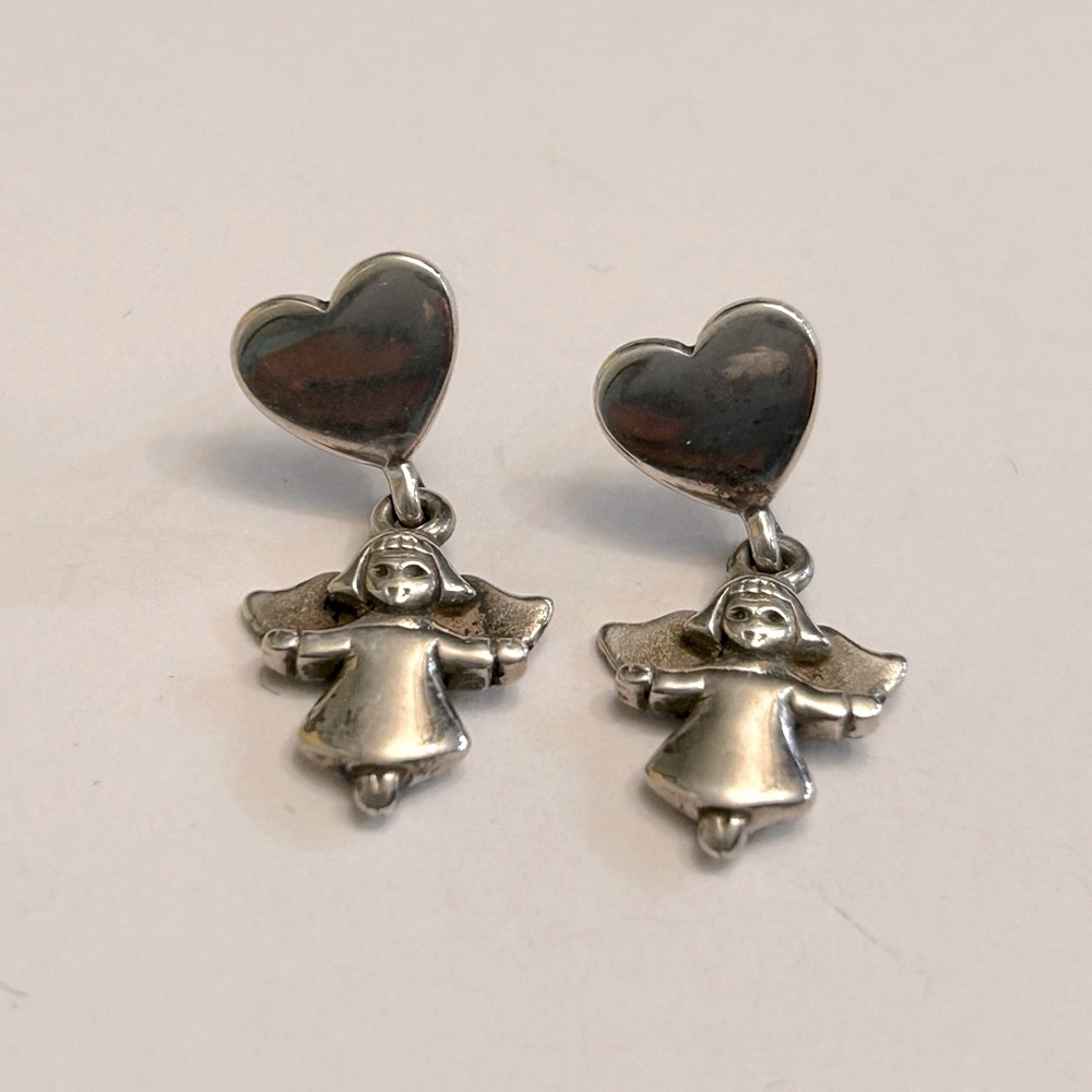 Retired James Avery heart with angel earrings